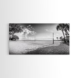 Volleyball Net, Coastal Leisure Scene, Bright Beach Vibe, Framed Canvas Print, Game Room Wall Art, Sporty Summer Beach Style