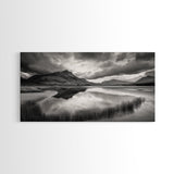 Reflected Mountains, Serene Shore, Cloudy Sky, Lake View, Canvas Print, Bedroom Wall Art, Minimalist Landscape Art, Tranquil Decor