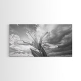 Blooming Iris, Floral Sky, Dreamy Nature, Petal Light, Framed Canvas Print, Modern Bedroom Art, Feminine Wall Art, Botanical Home Decor