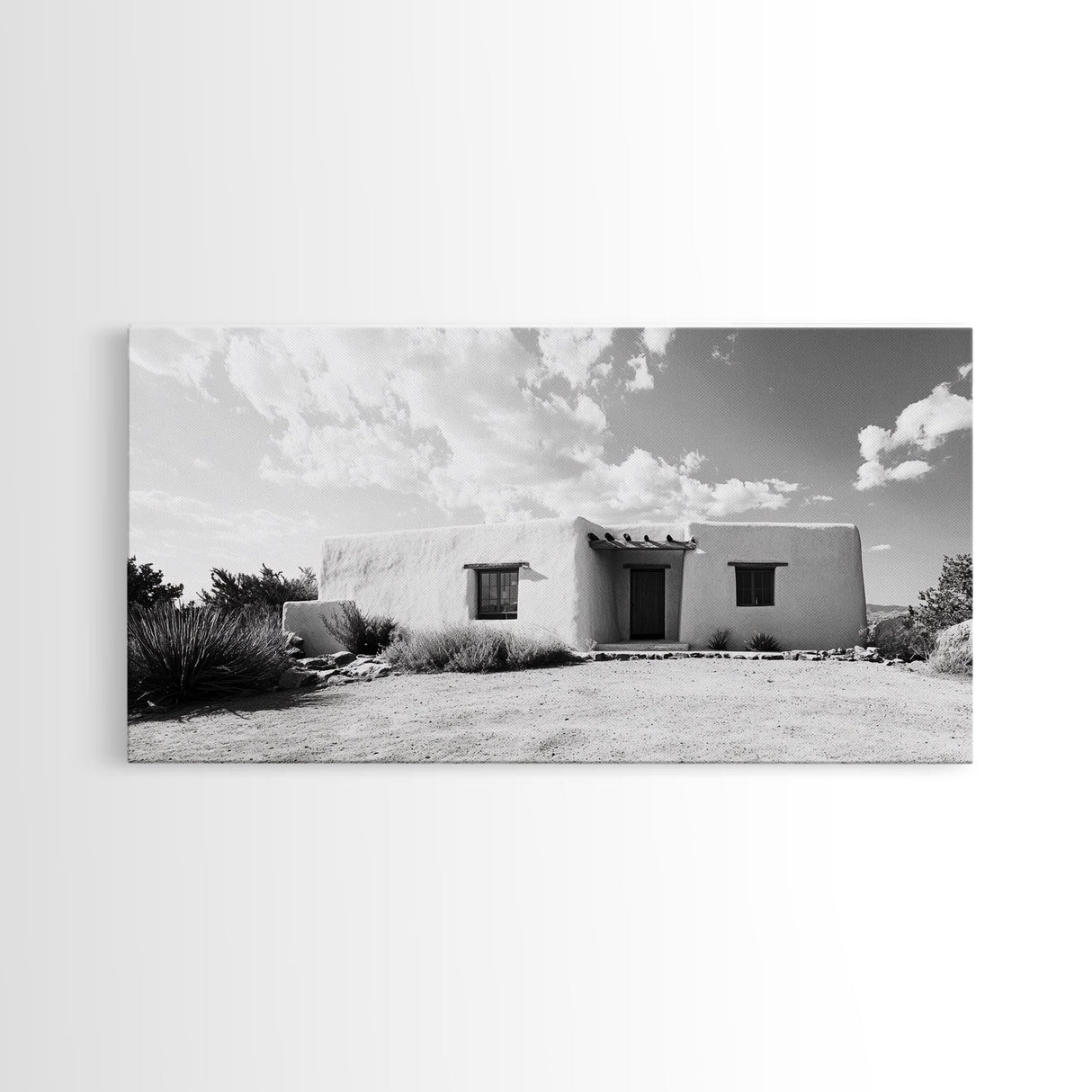 Desert Adobe House, Rustic Minimalist, Earth Tone Home Decor, Framed Canvas Print, Southwestern Art, Entryway or Living Room Art