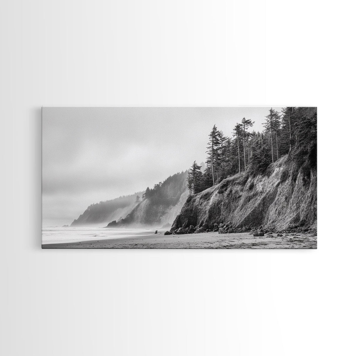 Pacific Coast Cliffs, Moody Nature Photography, Ocean View Landscape, Framed Canvas Print, Coastal Bedroom or Office Wall Art