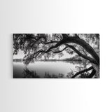 Serene Lake View, Tree Reflections, Calm Nature Landscape, Framed Canvas Print, Minimalist Bedroom or Spa Bathroom Wall Art