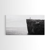 Ocean Cliff, Brave Explorer, Minimal Landscape, Adventure Wall Art, Framed Canvas Print, Modern Home Decor, Inspirational Office Art