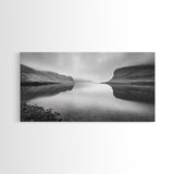 Misty Fjord Reflection, Calm Water Scene, Nordic Landscape, Peaceful Wall Decor, Canvas Print, Office Wall Art, Minimalist Mountains