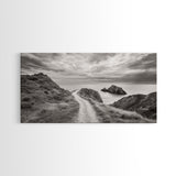 Coastal Cliff Path, Ocean View Trail, Windswept Grass Art, Seaside Wall Decor, Framed Canvas Print, Bedroom Art, Nature Lover Gift