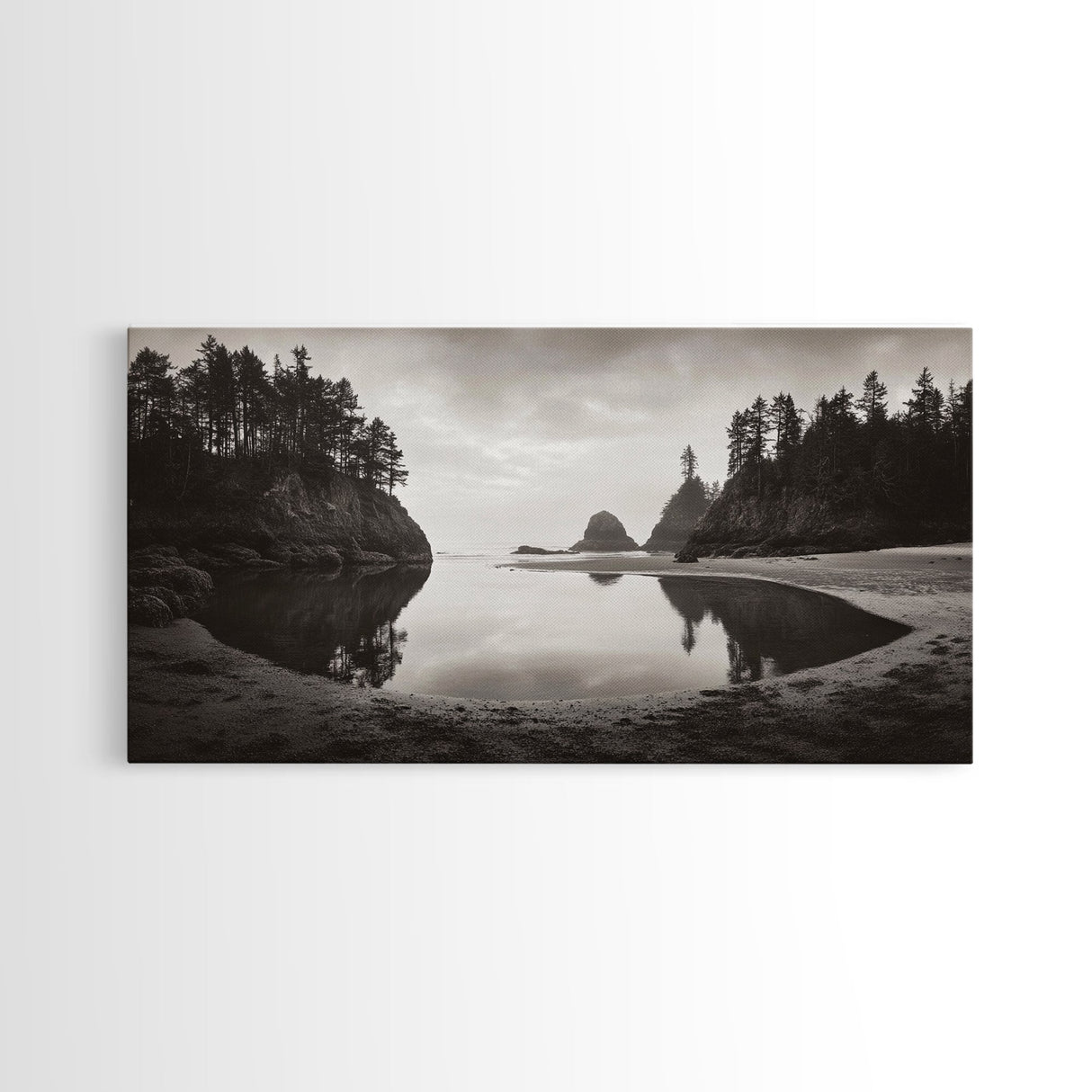 Tranquil Cove View, Forest Meets Ocean, Pacific Northwest Art, Canvas Print, Living Room Wall Art, Nature Photography, Calm Aesthetic