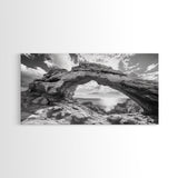 Natural Rock Arch, Seaside Cliff View, Desert Coastal Window, Framed Canvas Print, Boho Earth Tones, Living Room Wall Decor