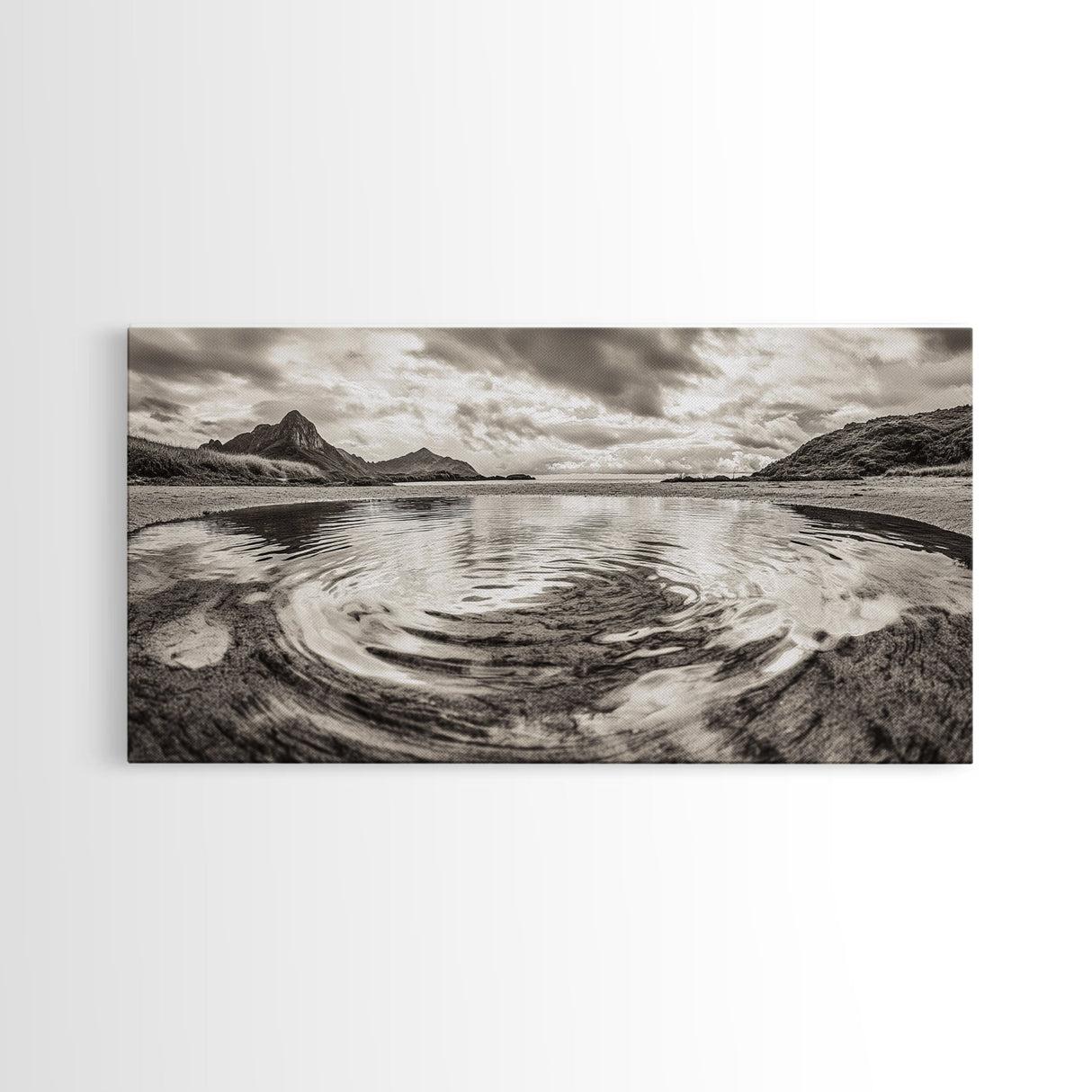 Rippled Water, Mountain View, Serene Beach, Nature Landscape, Canvas Print, minimalist art, spa decor, Scandinavian wall accent