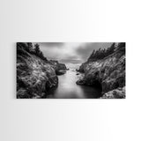 Ocean Passage, Cliff Channel, Rugged Coast, Forest Horizon, Canvas Print, dramatic nature art, large wall piece, hallway landscape art