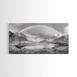 Rainbow, River Valley, Highland Scene, Minimalist Landscape Art, Framed Canvas Print, Entryway Decor, Rustic Nature Print, Calming Wall Art