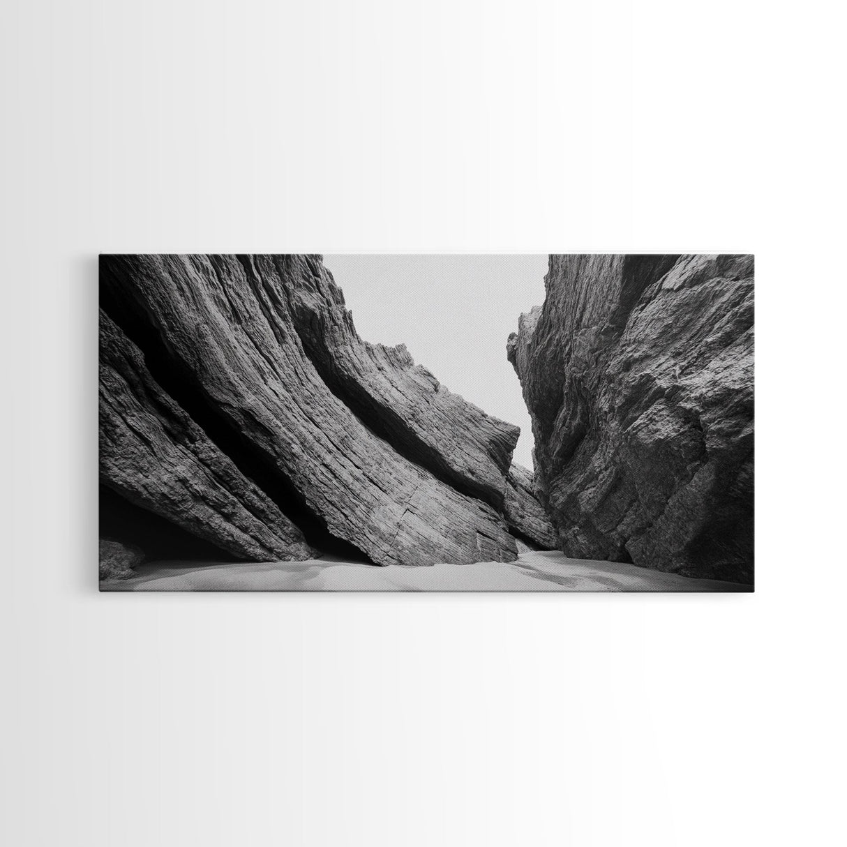Canyon Rocks, Desert Wall, Natural Texture, Modern Rustic Decor, Framed Canvas Print, Bathroom Wall Art, Monochrome Earth Tones
