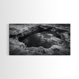 Sky Reflection, Stone Pool, Abstract Nature, Moody Minimalist Art, Framed Canvas Print, Bedroom Wall Art, Contemporary Monochrome Decor