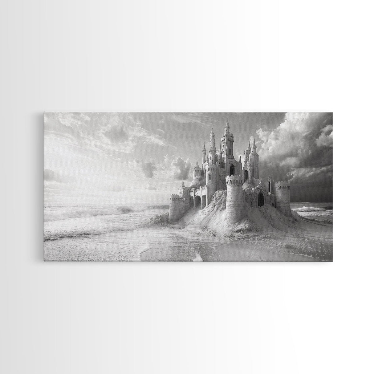 Sandcastle Fortress, Dreamy Seaside Castle, Fairytale Fantasy Art, Ocean Kingdom, Framed Canvas Print, Kids Room Wall Art, Bedroom Wall Art