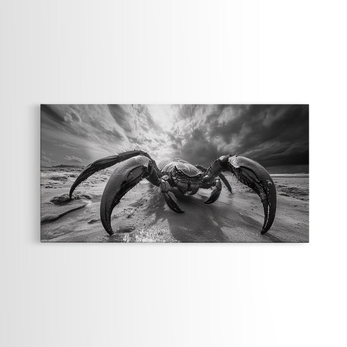 Giant Crab Close-Up, Beach Creature Art, Ocean Monster Print, Fantasy Wildlife Scene, Framed Canvas Print, Game Room Wall Art