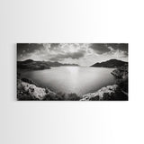 Ocean Sunset View, Mountain Coast Landscape, Black and White Art, Canvas Print, Minimalist Decor, Living Room Wall Art, Tranquil Home Style