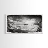 Shipwreck Beach Scene, Dramatic Coastline, Black and White Decor, Framed Canvas Print, Moody Art, Coastal Wall Art, Rustic Bedroom Print