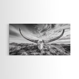 Longhorn Skull, Western Skull, Cowboy Decor, Rustic Ranch Style, Framed Canvas Print, Farmhouse Wall Art, Living Room Statement Piece