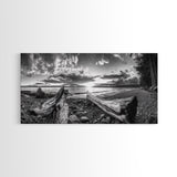 Driftwood Coastline, Rocky Beach Sunset, Nature Wall Art, Framed Canvas Print, Rustic Lake House Decor, Fall Coastal Aesthetic