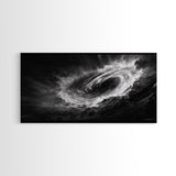Ocean Vortex, Dramatic Waves, Sea Swirl, Storm Art, Framed Canvas Print, dark abstract art, gaming room decor, black and white power art