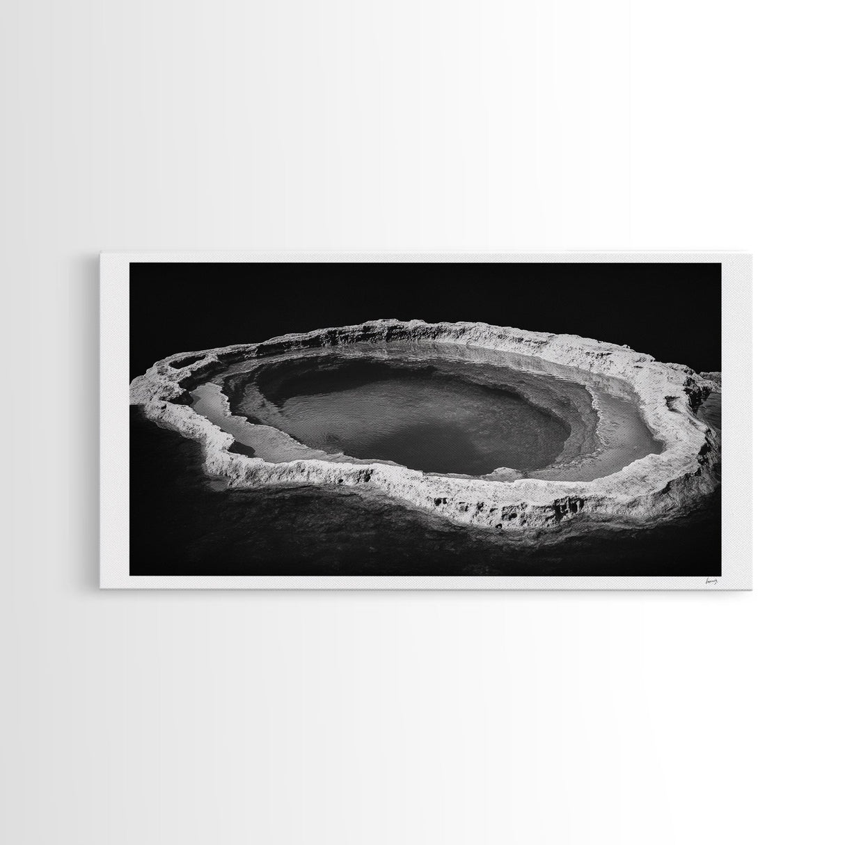 Natural Mineral Pool, Geothermal Abstract, Monochrome Texture, Framed Canvas Print, Minimalist Wall Art, Bathroom or Spa Decor
