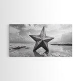 Weathered Star Sculpture, Coastal Symbol, Beach Art, Framed Canvas Print, Americana Wall Art, Entryway Decor, Rustic Beach House