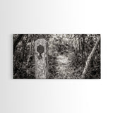 Trail Marker, Wooded Path, Rustic Forest, Natural Journey, Framed Canvas Print, farmhouse decor, nature lover gift, Autumn entryway art