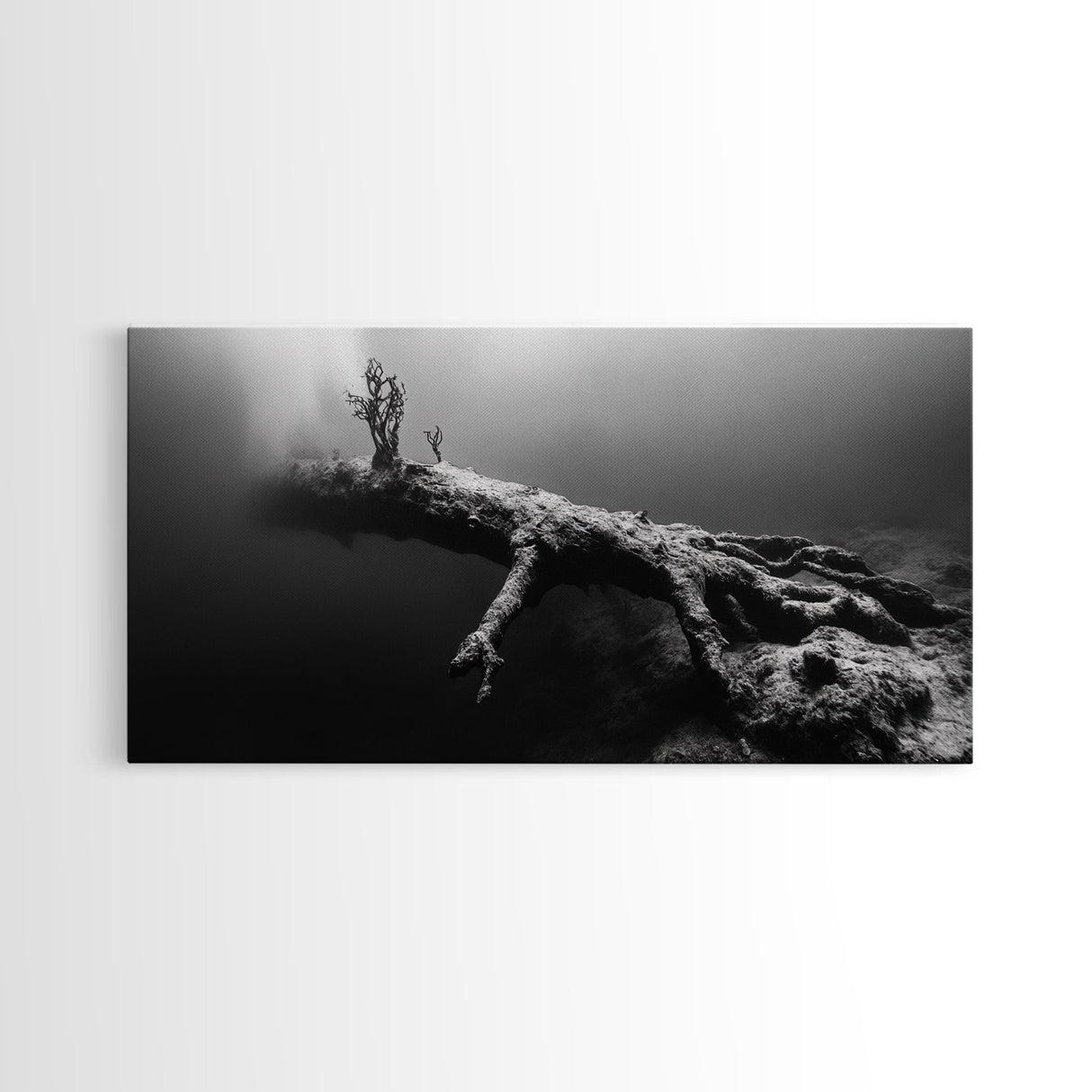 Underwater Tree, Ocean Roots, Nature Surrealism, Canvas Print, Moody Nautical Decor, Bathroom Wall Art, Black And White Abstract Art