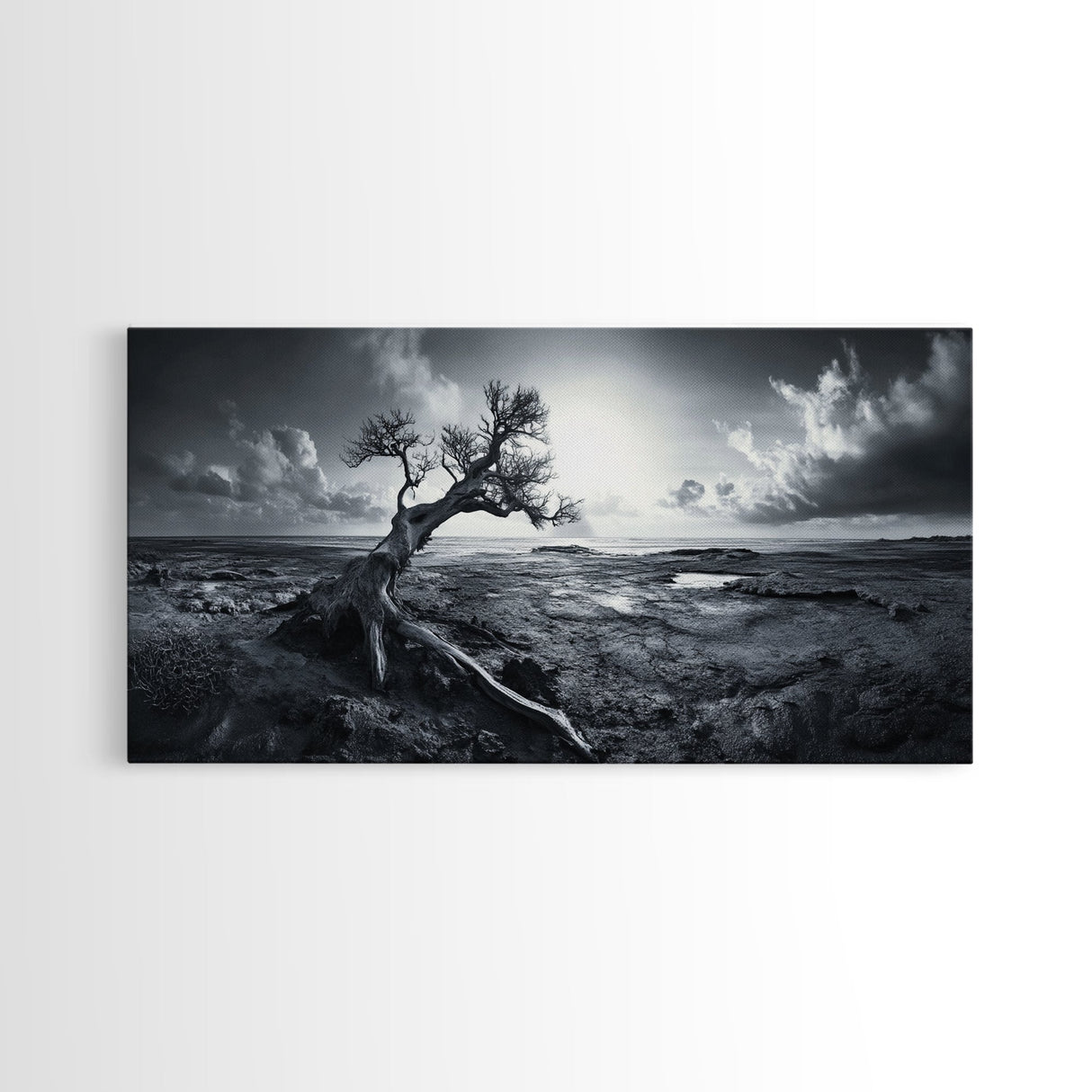 Windswept Tree, Coastal Landscape, Stormy Sky, Canvas Print, Desert Wall Art, Rustic Living Room Decor, Dramatic Minimalist Artwork