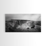 Volcanic Crater, Smoky Earth, Epic Landscape, Framed Canvas Print, Dramatic Nature Art, Study Room Decor, Moody Monochrome Photography