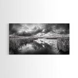 Stormy Marsh, Cloudy Sky, River Reflection, Framed Canvas Print, Nature Wall Art, Moody Landscape, Autumn Decor, Office Or Study Artwork