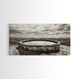 Water Trough, Overcast Skies, Ocean Breeze, Framed Canvas Print, Country Rustic Wall Art, Sepia Toned Fall Decor, Entryway Or Den Art