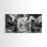 Ocean Pier, Seaside Dock, Crashing Waves, Canvas Print, Dramatic Coastal Wall Art, Black And White Decor, Bathroom Or Hallway Photography