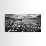 Coastal Flower Field, Ocean Meadow Scene, Seaside Wildflower Landscape, Serene Botanical Print, Living Room Art, Canvas Print