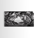 Coastal Trees, Windswept Forest, Ocean View, Framed Canvas Print, Boho Wall Art, Living Room Art, Nature Wall Decor, Monochrome Landscape