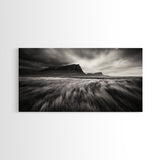 Grassy Plains, Stormy Sky, Dramatic Mountain, Monochrome Field, Canvas Print, Modern Minimalist Art, Office Wall Decor, Moody Wall Art