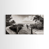 Beach Path, Coastal Dock, Tropical Palms, Canvas Print, Vacation Vibes, Boho Seaside Decor, Bathroom Wall Art, Nautical Island Landscape