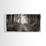 Forest Path, Island View, Vintage Border, Nature Trail, Canvas Print, Sepia Landscape Art, Entryway Wall Art, Woodland Photography Style
