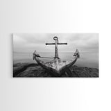Nautical Anchor Art, Coastal Photography, Rustic Beach Decor, Framed Canvas Print, Bathroom or Lake House Wall Art, Minimal Style