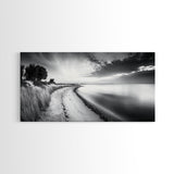 Calm Beach, Grassy Dunes, Serene Shoreline, Peaceful Water, Framed Canvas Print, Minimalist Art, Bedroom Wall Decor, Coastal Calm