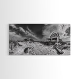 Abandoned House, Beach Shack, Coastal Ruins, Windy Sky, Canvas Print, Rustic Wall Art, Fall Home Decor, Dramatic Seaside Scene