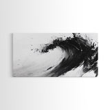 Abstract Wave, Black White, Modern Ink, Ocean Motion, Canvas Print, Minimalist Art, Office Wall Decor, Contemporary Coastal Style