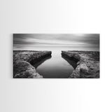 Rocky Inlet, Ocean View, Symmetry Nature, Coastal Zen, Canvas Print, Minimalist Bathroom Art, Tranquil Bedroom Wall Decor, Entryway Accent