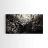 Forest Waterfall, Wooded Creek, Serene Nature, Rustic Landscape, Framed Canvas Print, Fall Cabin Wall Art, Nature Lover Decor