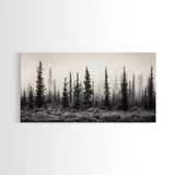 Misty Pines, Evergreen Forest, Morning Fog, Monochrome Nature, Canvas Print, Fall Entryway Wall Art, Woodland Boho Home Decor