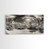 Desert Oasis, Palm Landscape, Nature Panorama, Framed Canvas Print, Tropical Wall Art, Living Room Decor, Boho Aesthetic, Sunlit Scene