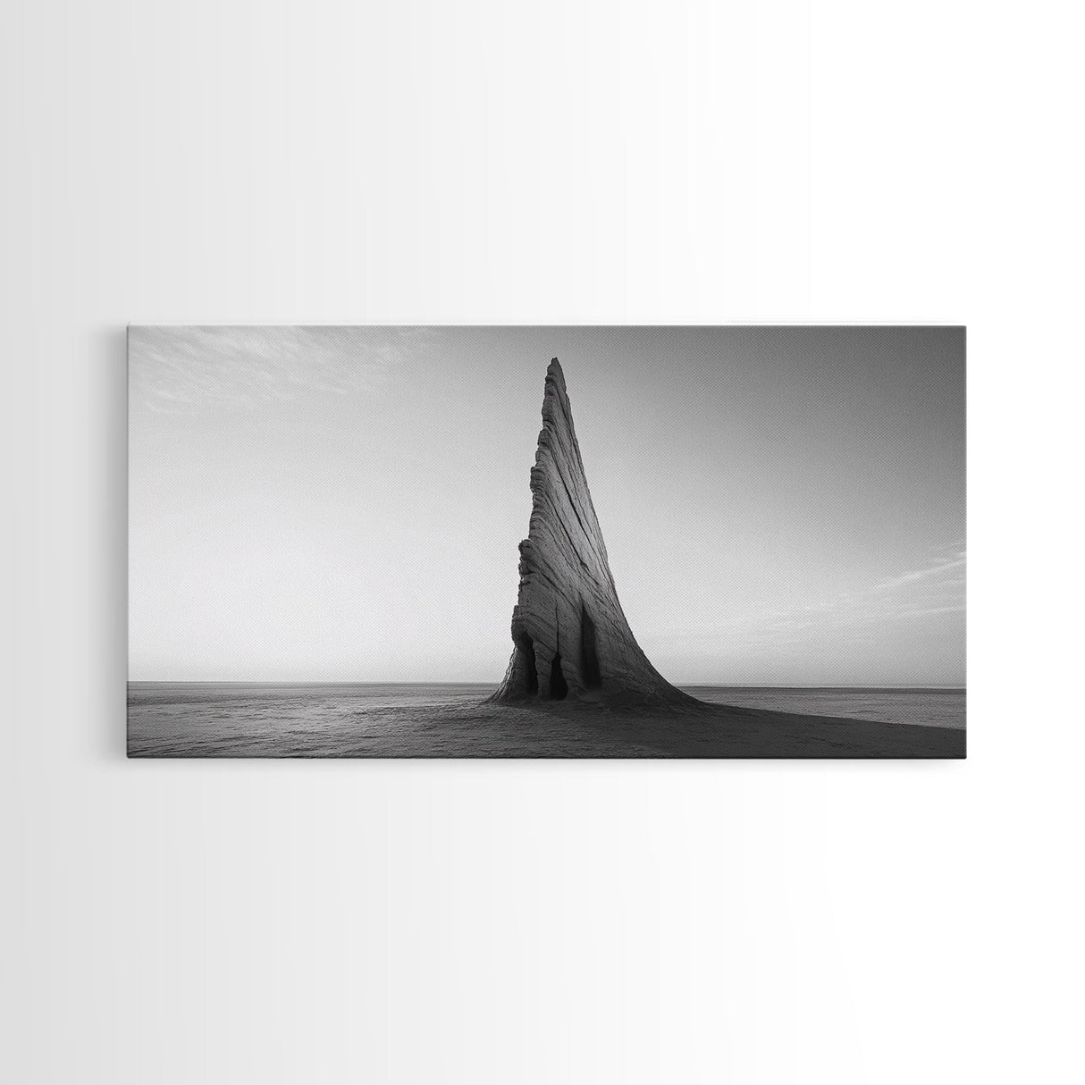 Sharp Spire, Abstract Rock, Desert Sculpture, Canvas Print, Minimalist Wall Art, Office Decor, Nature Geometry, Monochrome Art