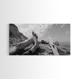 Coastal Driftwood, Beach Landscape, Pebble Shore Scene, Natural Decor Accent, Canvas Print, Relaxed Vibe, Entryway or Den Wall Art