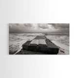 Ocean and Book, Moody Literary Print, Surreal Seascape Art, Framed Canvas Print, Library or Reading Nook Wall Decor, Dark Academia