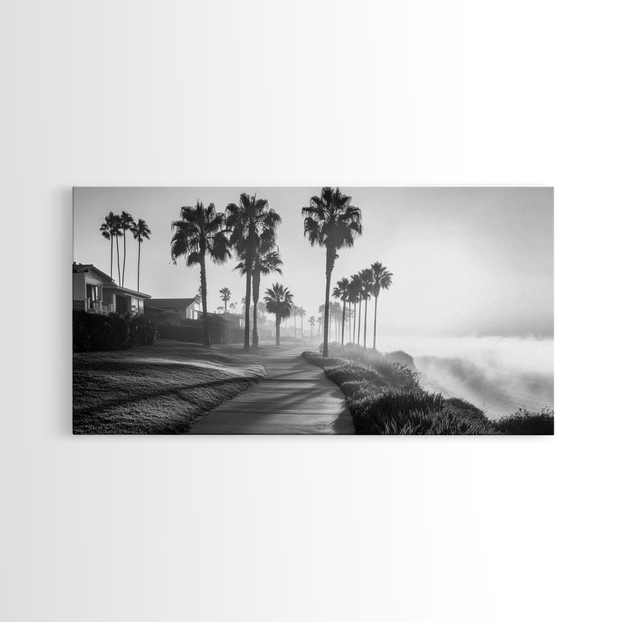Palm Tree Pathway, Beachfront Neighborhood Vibes, Coastal Street Scene, Framed Canvas Print, Entryway Art, Minimalist Coastal Home Decor