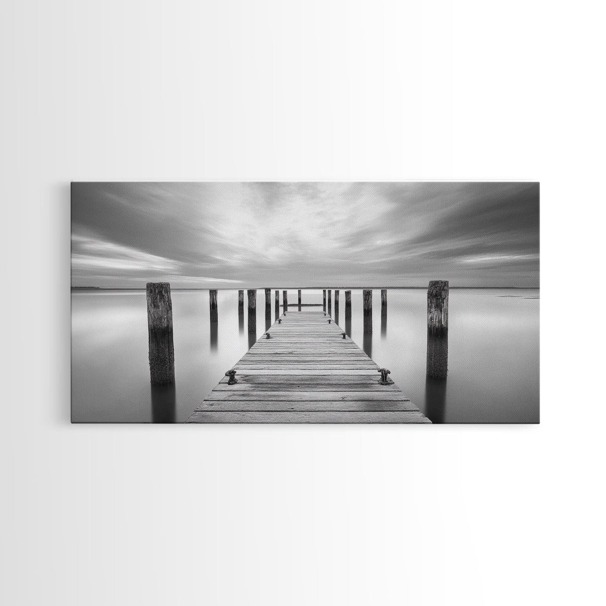 Wooden Dock Scene, Peaceful Lake Sunset, Minimalist Waterfront, Canvas Print, Zen Bedroom Wall Art, Tranquil Meditation Decor